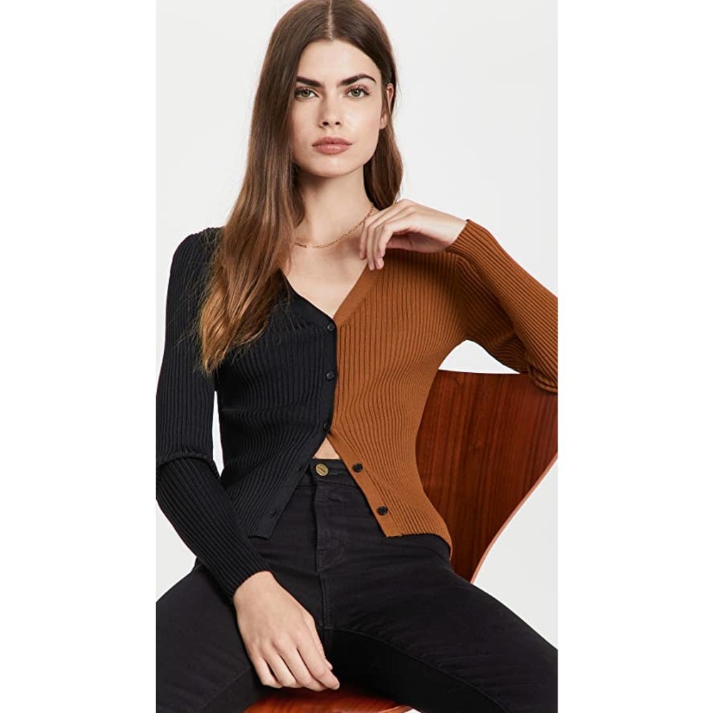 Staud Colorblack Cargo Cardigan Sweater in Tan & Black M